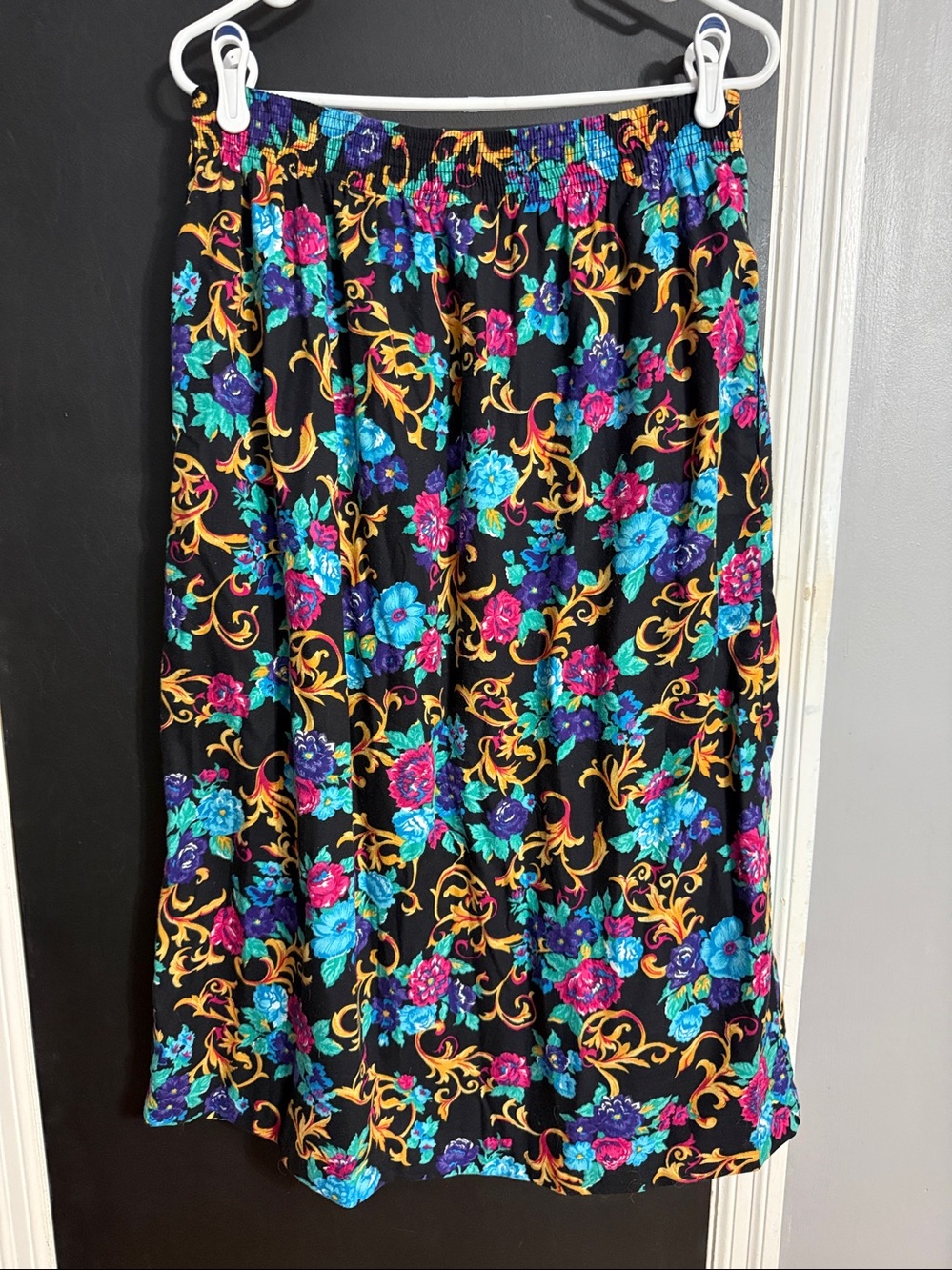 Katie Brooke Vtg Pleated Floral Elastic Waist Midi Skirt Size: 14 - Picture 2 of 7